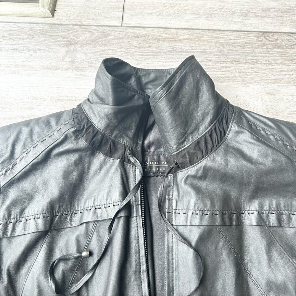 Bigardini Ruched Ruffles Leather Jacket - Picture 5 of 14